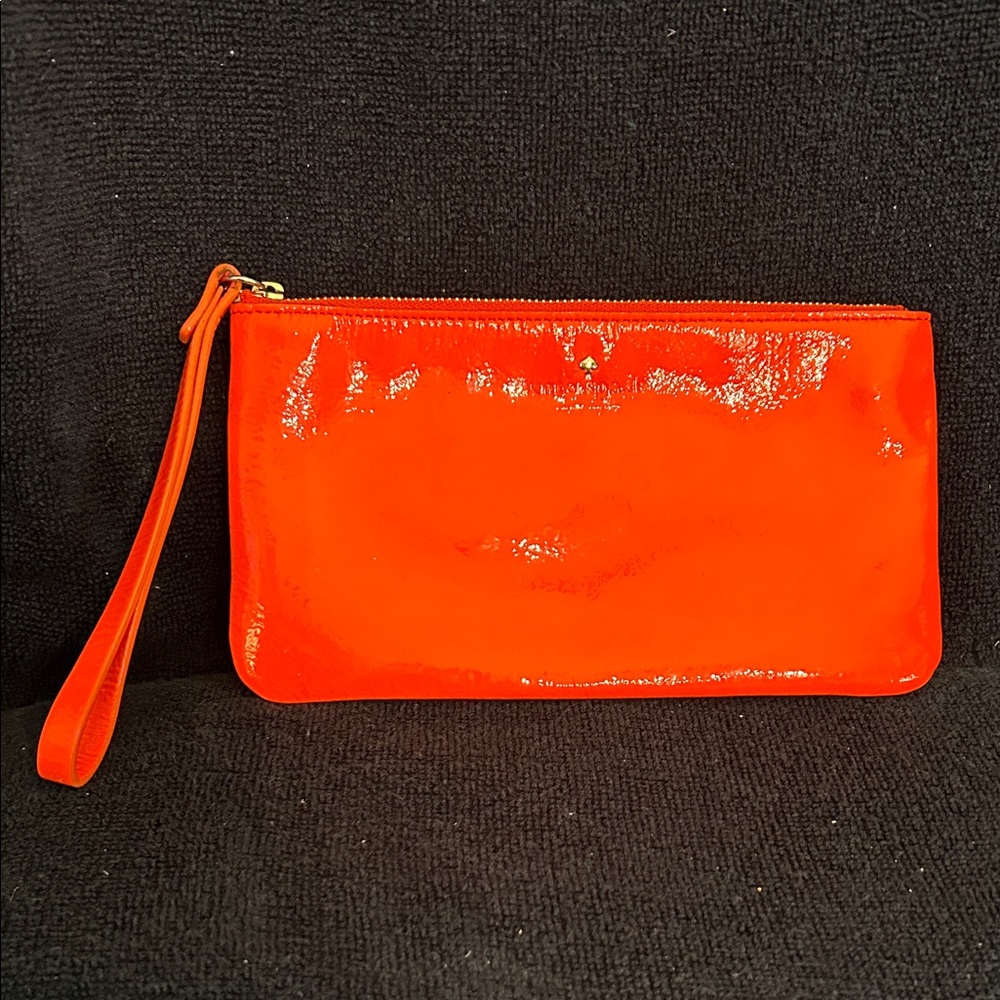 Kate Spade NY Harrison Street Jenny Ann Bright Orange Patent Wristlet Clutch